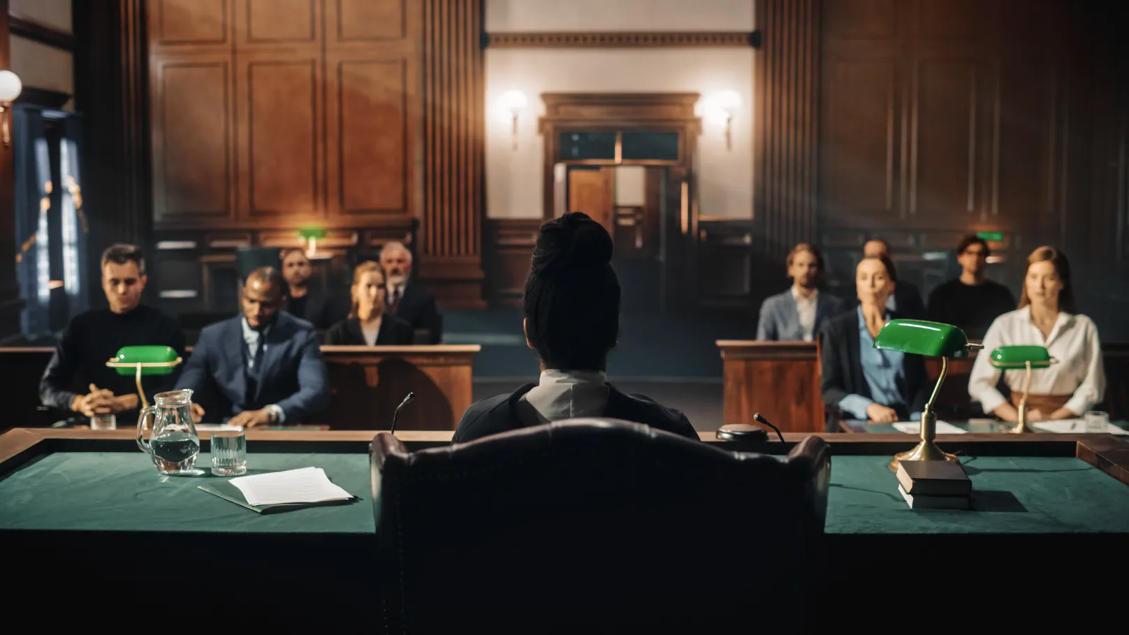 Judge in a courtroom.