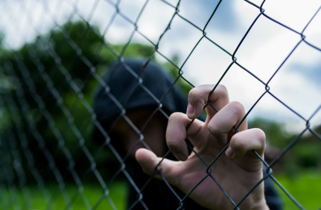 Teen behind wire fence after committing violent offense.